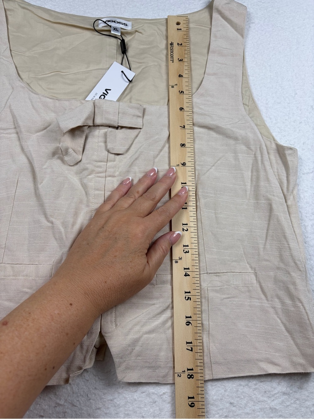 Vigoss NWT Bow Front Square Neck Linen Blend Vest Top Cream XL - Picture 7 of 9